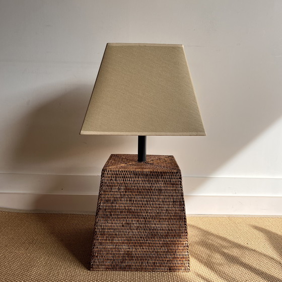 Image 1 of Xxl Square Rattan Bamboo Lamp Vintage