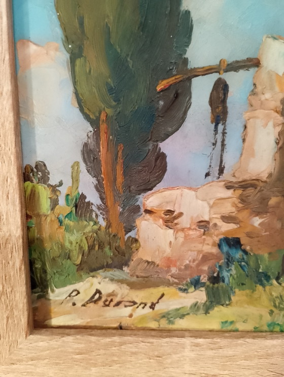 Image 1 of Antiek olieverfschilderij op paneel, Provençaals landschap, P. Durand, jaren 1940-1950