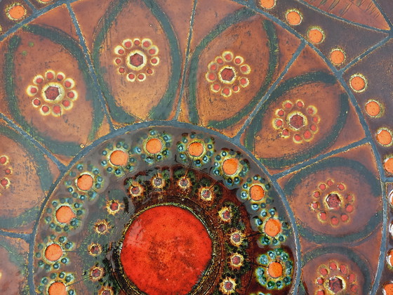 Image 1 of Tavolino da caffè rotondo vintage anni '60-'70 di Raymond Corroyez in ceramica e acciaio