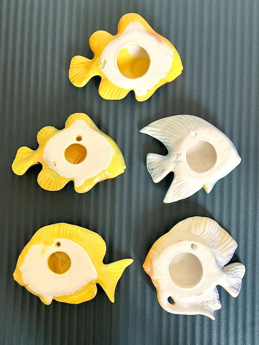 Collection of 5 Italian 13-15cm Ceramic Fish, some Caltagirone, Sicily
