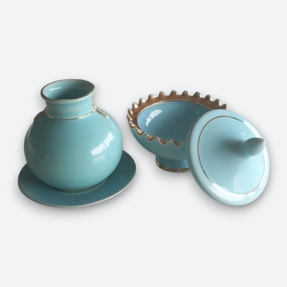 Image 1 of Art Deco ceramic ensemble turquoise with gold