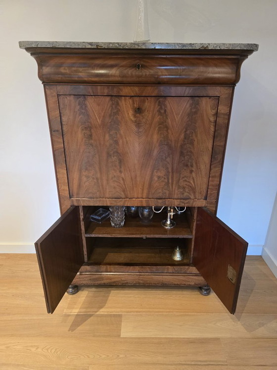 Antieke Secretaire Met Marmeren Blad En Bijbehorende Stoel – Bureau, Wood (photo 3 of 7)