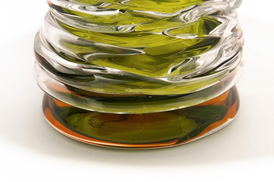 Image 1 of 'Tamtam Honey' vaas in kristal en groen glas - Sem Schanzer (as l'Anverre)