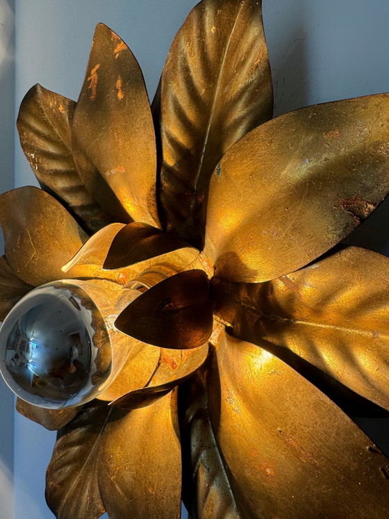 Image 1 of 1970s gold flower wall sconce