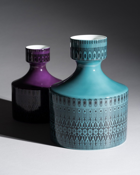 Image 1 of Dúo de jarrones Rosenthal Studio-Line Turquesa Púrpura Diseño gráfico de Theo Baumann Raro