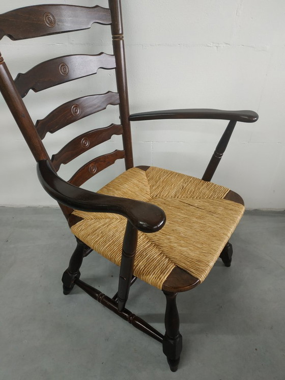 Image 1 of Poltrona da camino in legno vintage con seduta in vimini