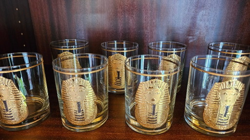 8x Verres Vintage Georges Briard – Égypte/Pharaon – Décor Doré
