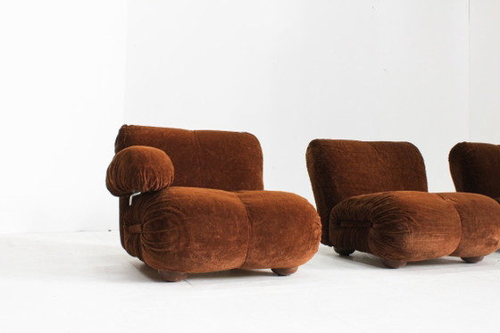 Modulaire bank, bruin fluweel-achtig, Modulaire banken, Textiel, Vintage (foto 10 van 10)
