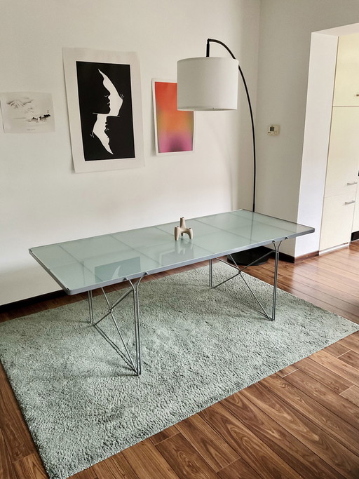 Mesa industrial de cristal vintage
