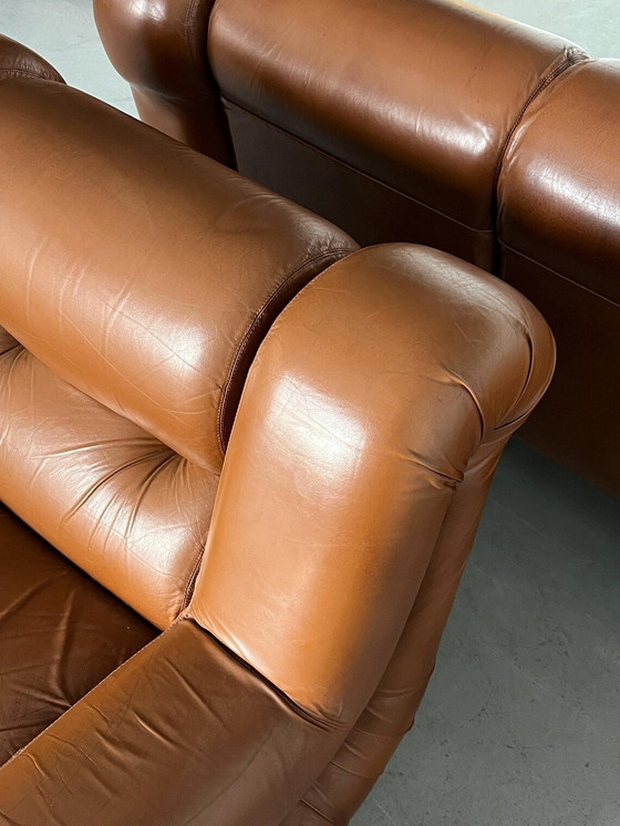 Image 1 of Ensemble de salon italien Space Age dans le style de Mimo Padova, cuir cognac et chrome, Italie des années 1970