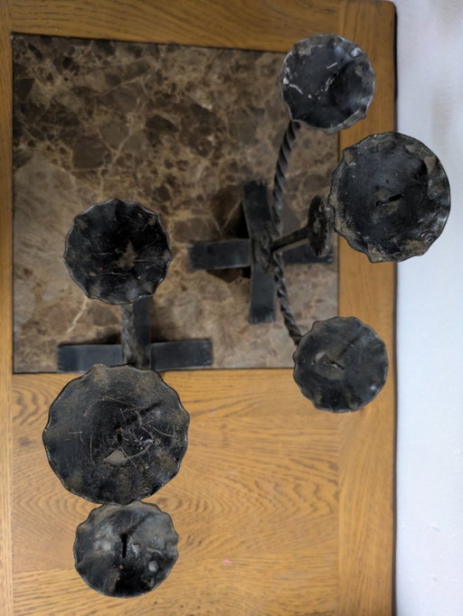 2 x wrought iron candlesticks