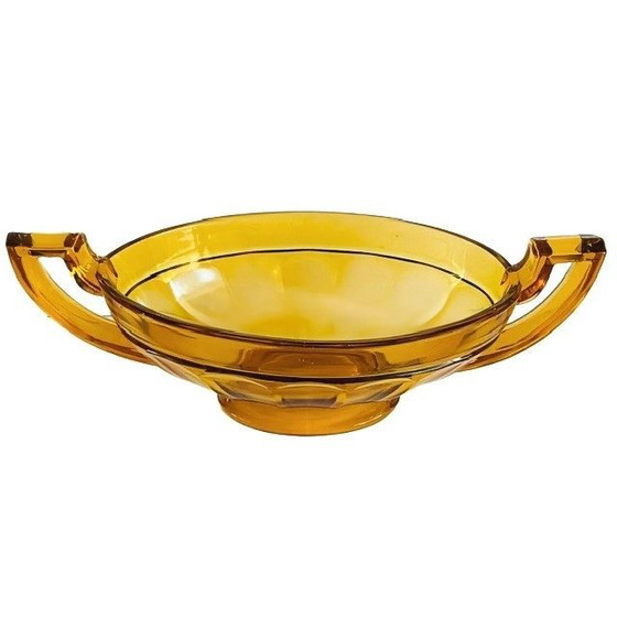 Image 1 of Antieke Art Deco Fruitschaal middenstuk Val Saint Lambert amber glas Luxval 1930's