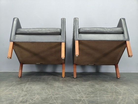 Image 1 of Paar leren loungestoelen van Børge Mogensen voor Fredericia, jaren 70
