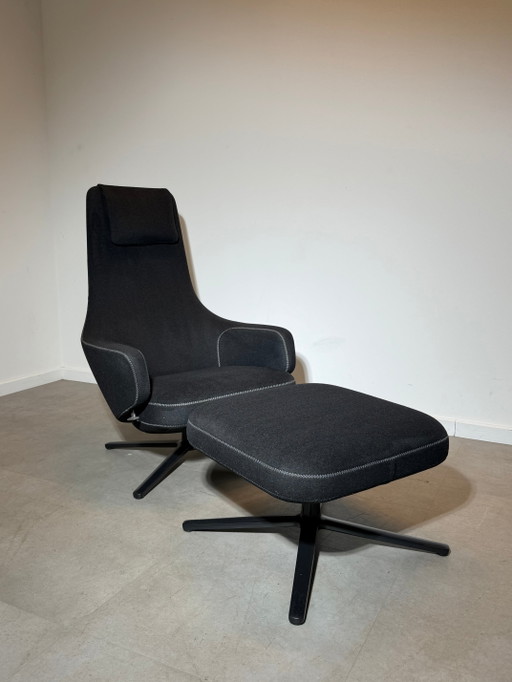 Vitra Repos loungestoel met voetenbank – Antonio Citterio – verstelbare relaxstoel