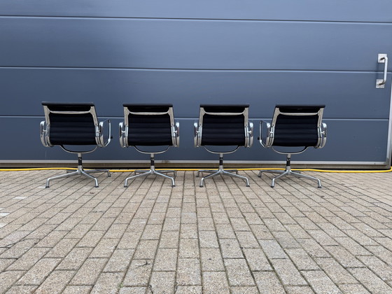Image 1 of 4x Vitra Eames Ea107 office chairs, black hopsack and chrome