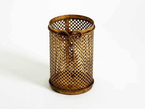 Image 1 of Cestino per la carta straccia in metallo dorato Regency italiano di metà secolo di Li Puma