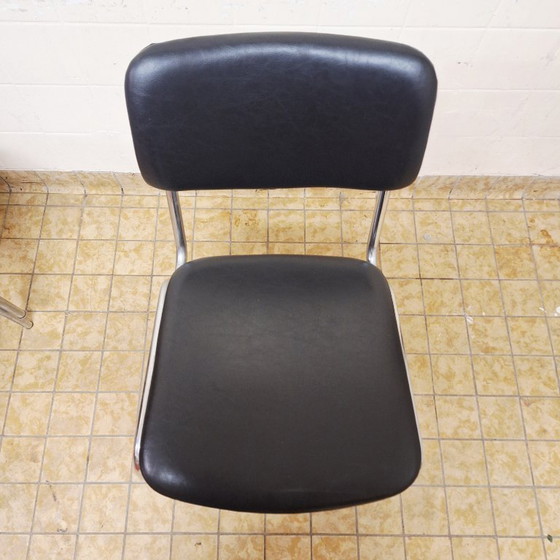 Image 1 of 4 x Vintage / Retro Chairs / Black Leatherette and Chrome