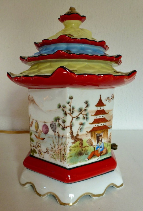 Image 1 of Vintage Perfume Lamp / Smoke Dispeller in the Shape of a Chinese Pagoda - Porcelain.