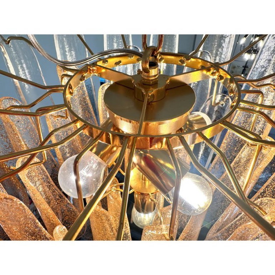 Image 1 of Contemporary Clear and Gold “Petali-Selle” Murano Glass Chandelier in Mazzega Style