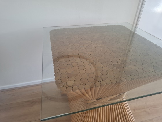 Image 1 of 'Wheat Sheaf' (korenschoof) tafel, ontworpen door John & Eleanor McGuire (of gemaakt in die specifieke stijl) uit de jaren 70.