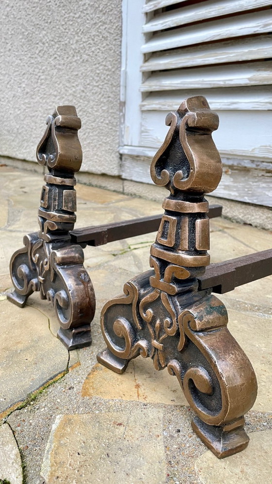 Image 1 of Pair of FOLDING CHENETS Solid Brass VINTAGE