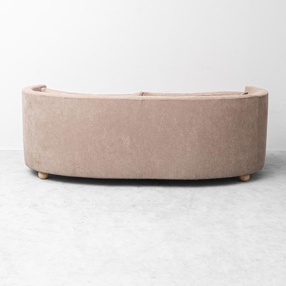 Divano curvo vintage in tessuto marrone – design italiano anni '70 modernariato – Sofà, Wood (photo 10 of 12)