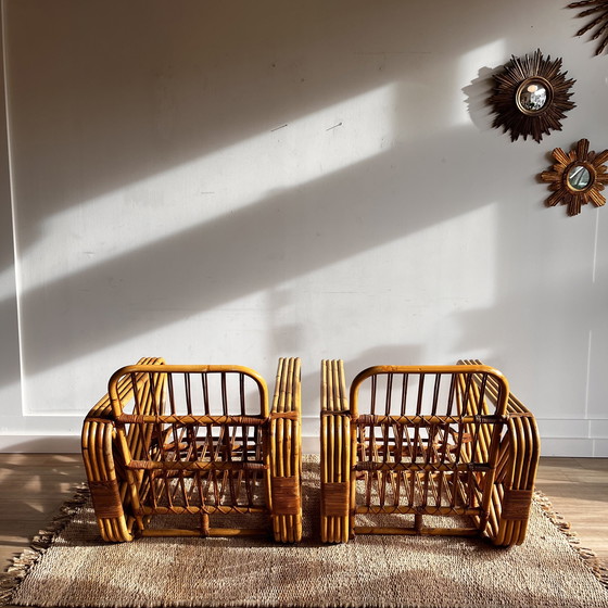 Image 1 of Ensemble de fauteuils en rotin et bambou, style Paul Frankl