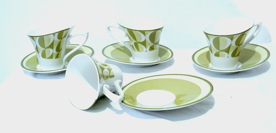 Image 1 of Vintage espressoset in ruimtetijdstijl – schuine kopjes en schotels – 4 paar