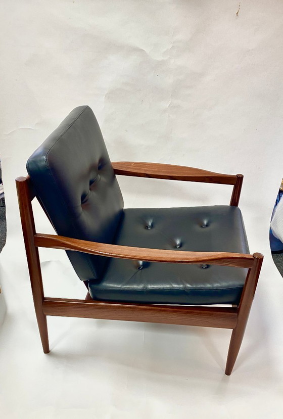 Image 1 of Original 1950s armchair from Denmark – teak wood & black Skai leather * Mid-Century * Vintage