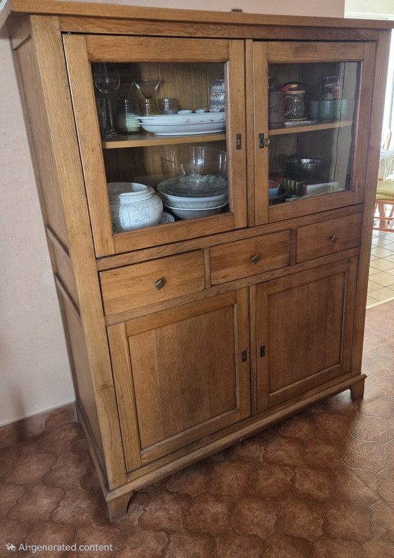 Image 1 of High-Quality Solid Oak Set: Dining Table + 6 Chairs and Display Cabinet / china cabinet