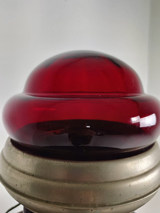 Image 1 of Unique Vintage Tin Lamp with Clock Mechanism from Italy