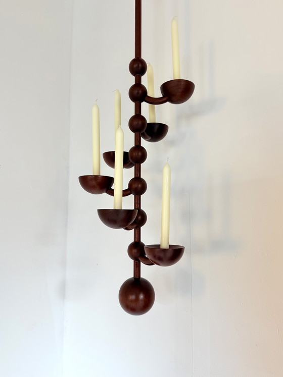 Image 1 of Chandelier suspendu vintage danois en teck, années 1960