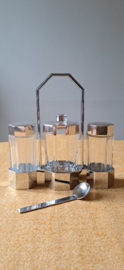 Vintage salt, pepper, and mustard set, 1980s