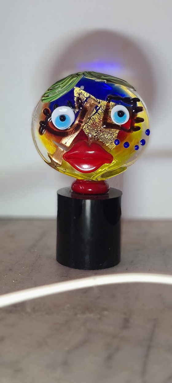 Image 1 of Murano glass Picasso head with gold leaf signed