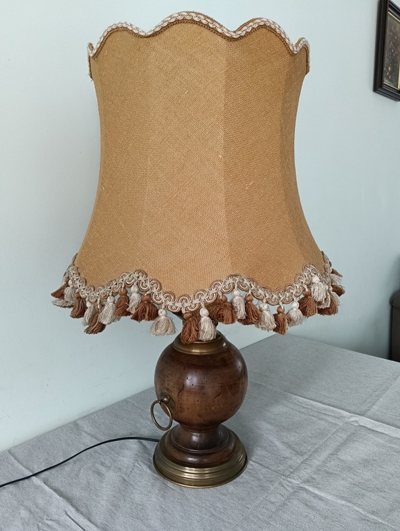 Vintage Table Lamp – Textile, Wood (photo 2 of 9)