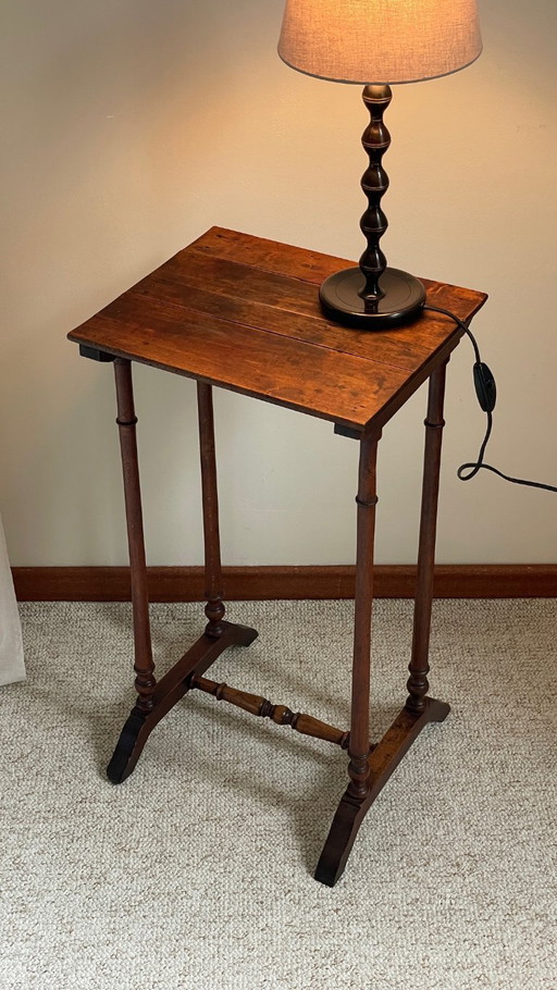 Antique Turned Wood Bedside Table