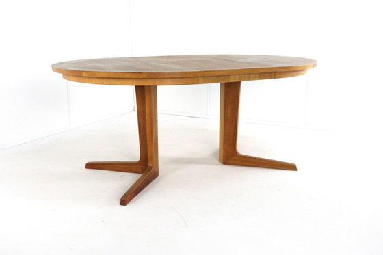 Image 1 of Bernhard Pedersen and Son round 2x extendable dining table Danish vintage