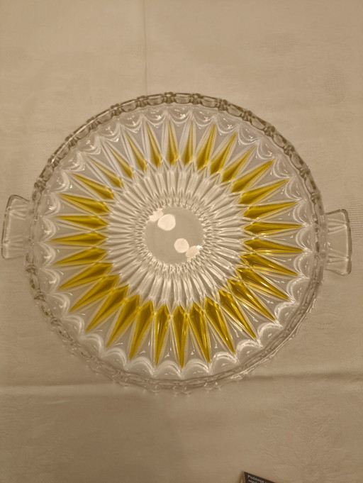 Walther Glas Carola cake plates 2x amber/clear Ø 28 cm - 70s Vintage