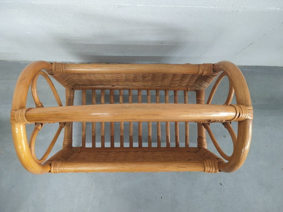 Image 1 of Portariviste vintage in rattan, cestino portariviste, portariviste, anni '70.