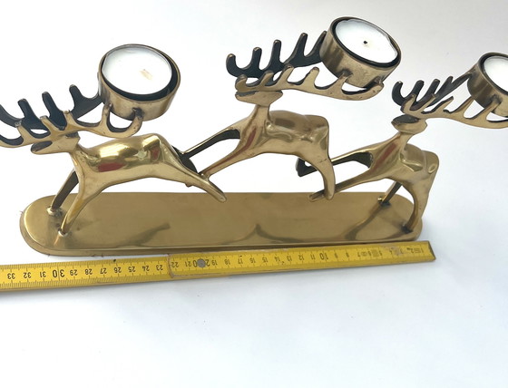 Image 1 of Vintage messing kandelaar met hertmotief – Deens design D&C – Mid-century
