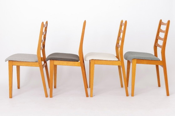 Image 1 of Set van 4 vintage beukenhouten eetkamerstoelen, mid-century modern, Duits jaren 60, gerestaureerde houten stoelen