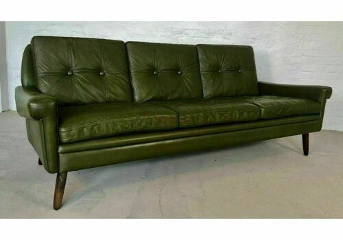 Image 1 of Canapé lounge vintage danois Svend Skipper à 3 places en cuir vert olive