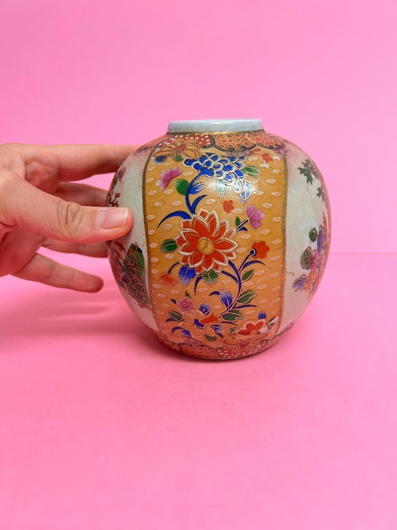 Image 1 of Small vintage Satsuma vase, Japanese chinoiserie flower vase