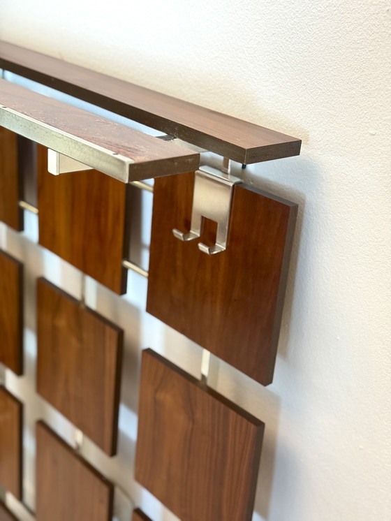 Image 1 of Vintage wall coat rack 1960s teak with chrome
