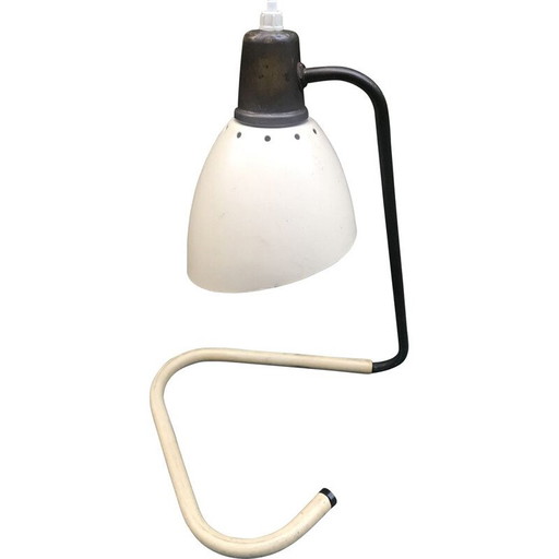 Lámpara articulada vintage de latón con base enfundada de Jean Boris Lacroix, 1950