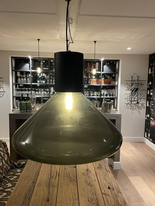 Lot de 2 suspensions Okis Muffin en bois noir et verre fumé, 53 cm de diamètre