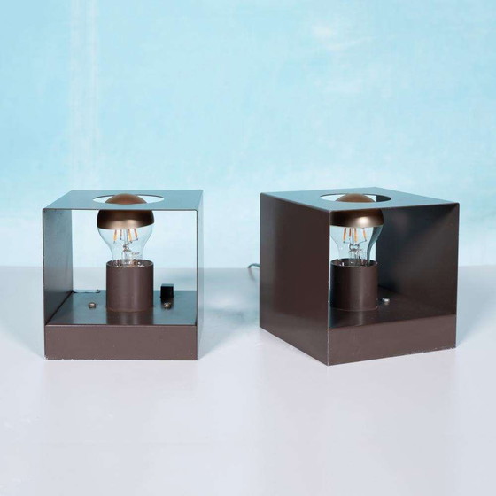 Image 1 of Lampe de table cubique de l'ère spatiale Scone mural cubique des années 70 Philips