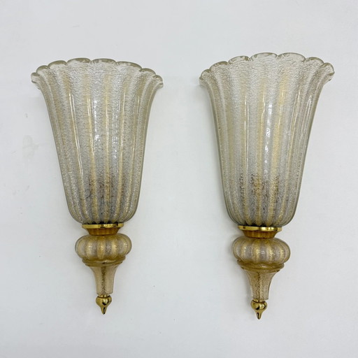 Paar XL Barovier & Toso wandlampen Murano glas, jaren 70