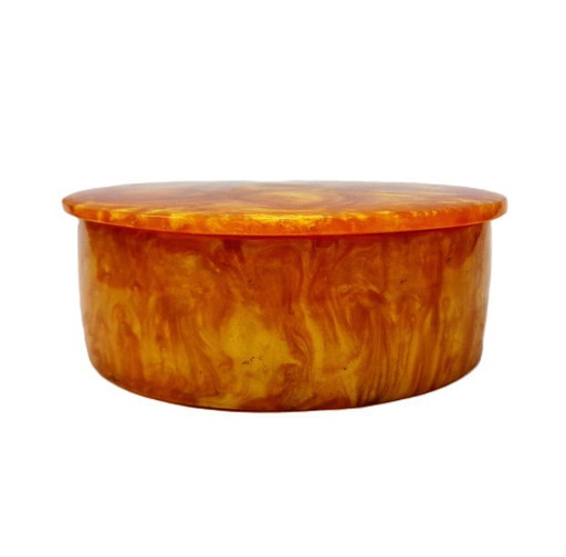 Vintage Catalin Bakelite Jewelry Box – Swirled Amber Treasure, 1930s Art Deco Charm