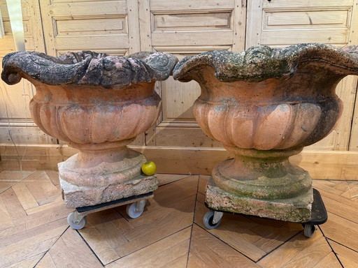pair of terracotta pot covers
